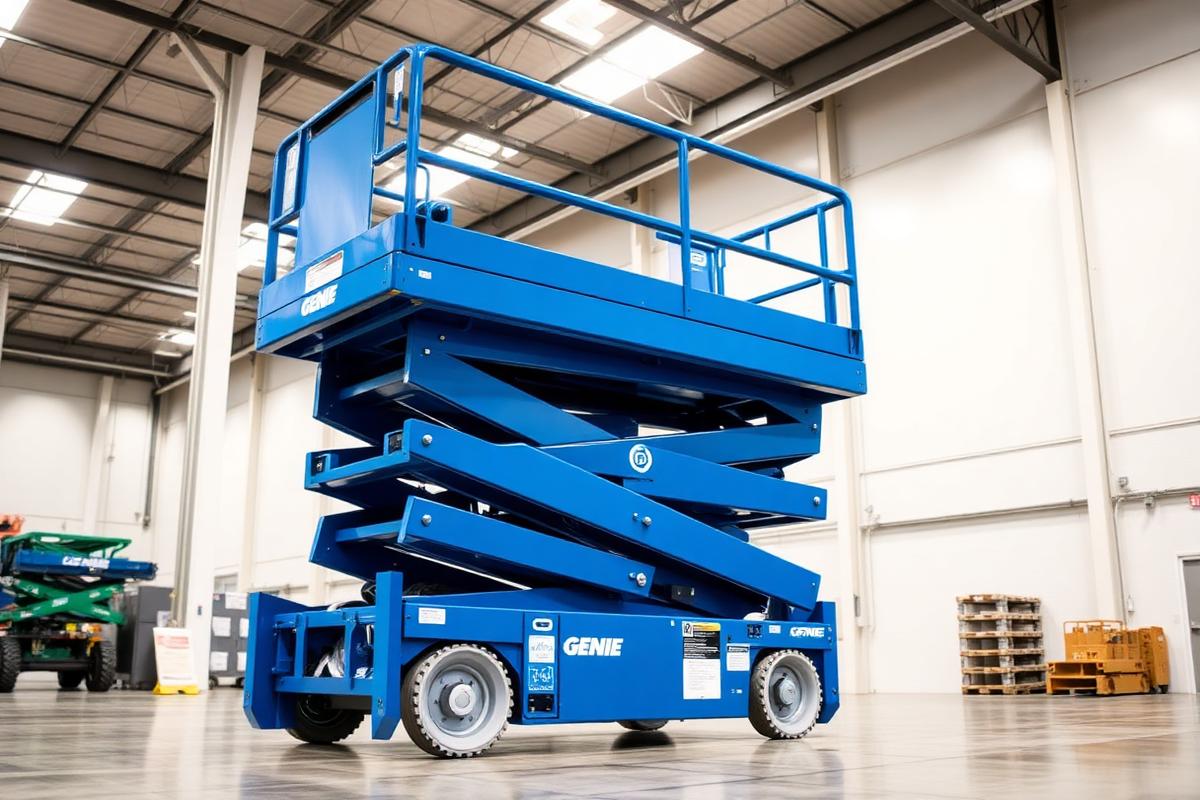 Genie GS-1930 blue electric scissor lift in a warehouse — best all-around aerial lift rental