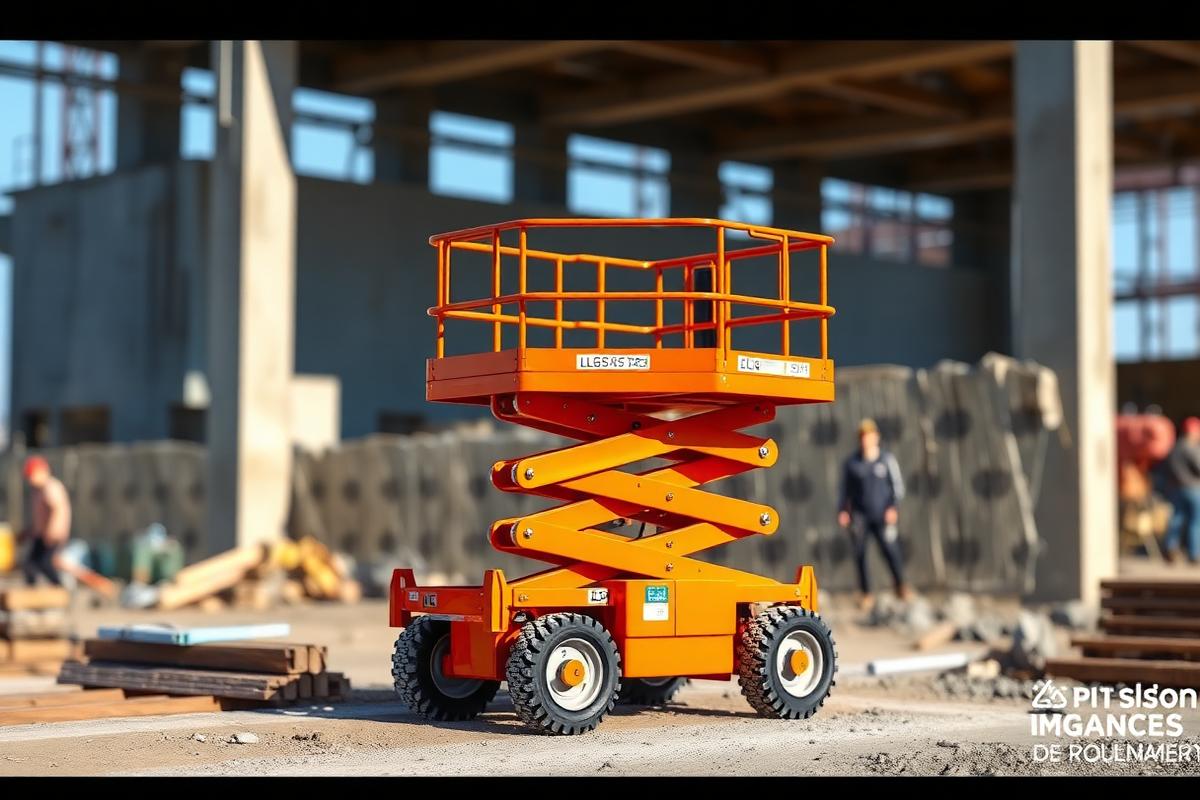 JLG orange rough-terrain scissor lift on a construction site — heavy-duty aerial lift for outdoor jobs