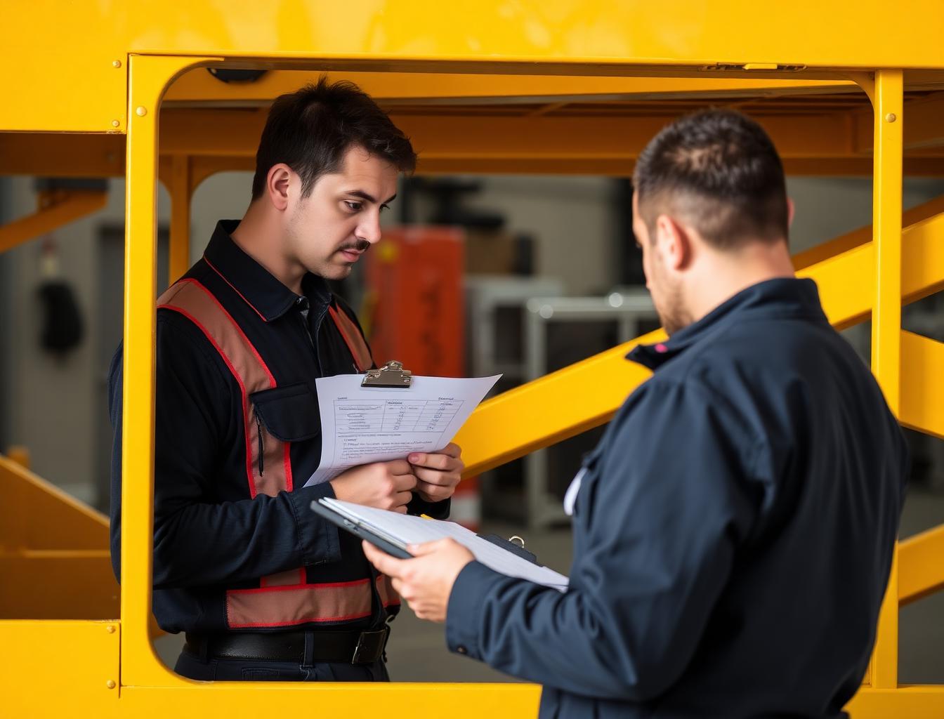 Certified technician performing aerial lift inspection
