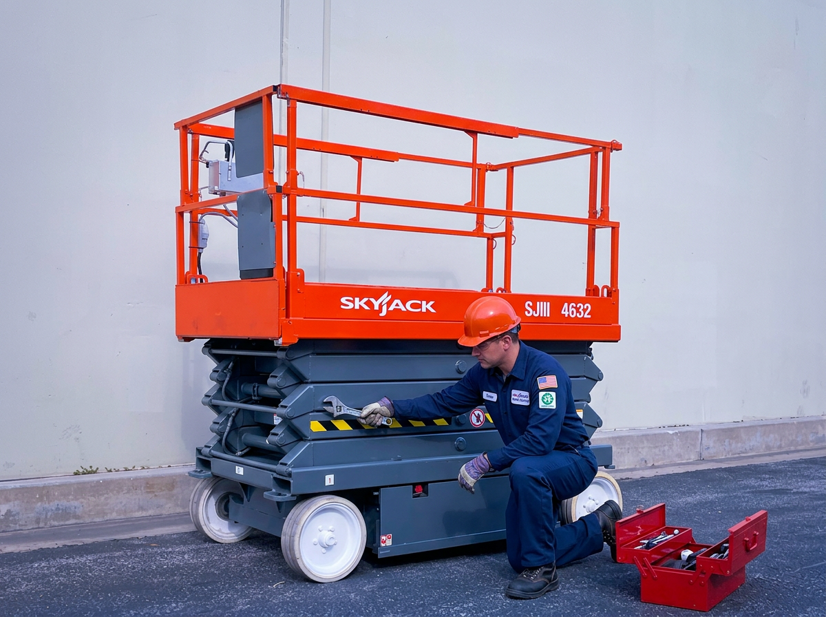 Certified technician performing aerial lift repair